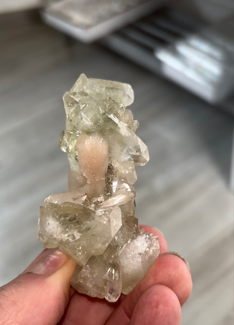 New arrival ! Gemmy Green Apophyllite with Pink Stilbite