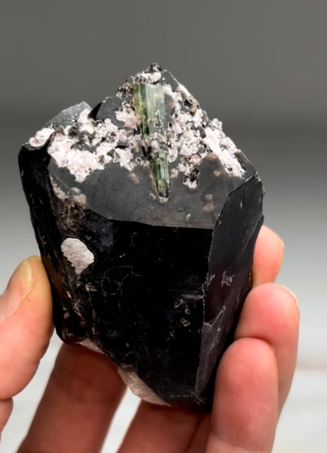 Green Tourmaline with Morion Quartz