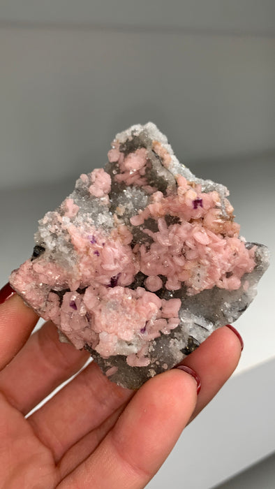 Pink Rhodocrosite with Quartz and Fluorite 🌸