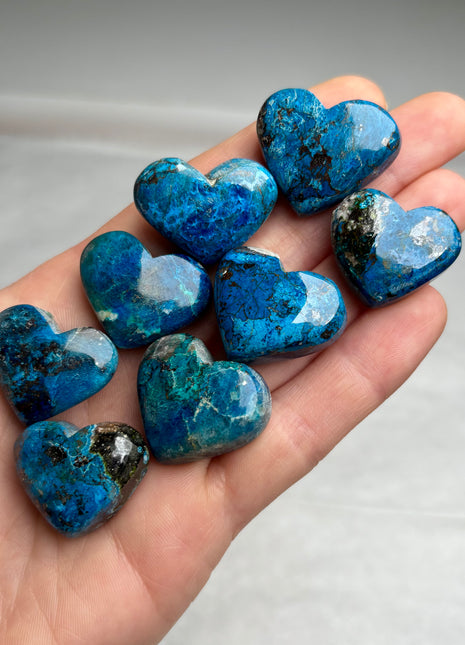 Very High Grade Blue Shattuckite Hearts - 8 Piece Lot !