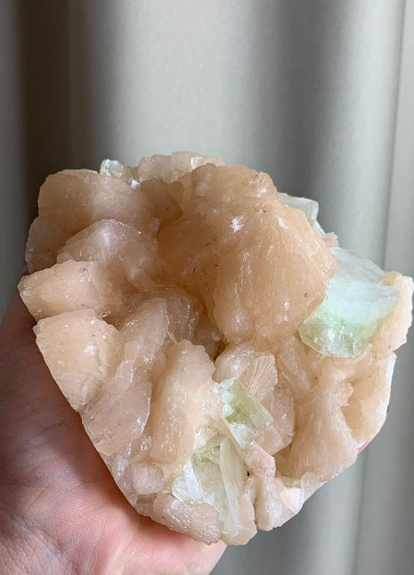 Green Apophyllite with Pink Stilbite Flower