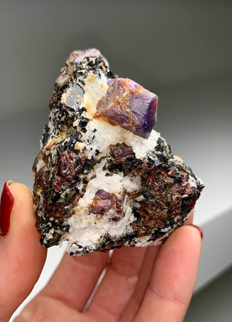 Rare Purple Sapphire with Red Garnet and Biotite - From Madagascar # PM081