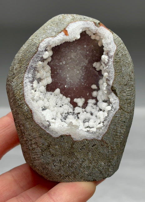 Okenite Snowballs with Red Quartz Geode