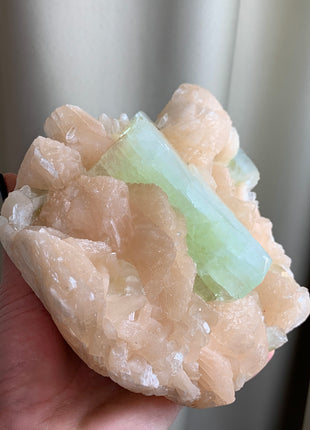 Beautiful Green Apophyllite with Pink Stilbite Flower