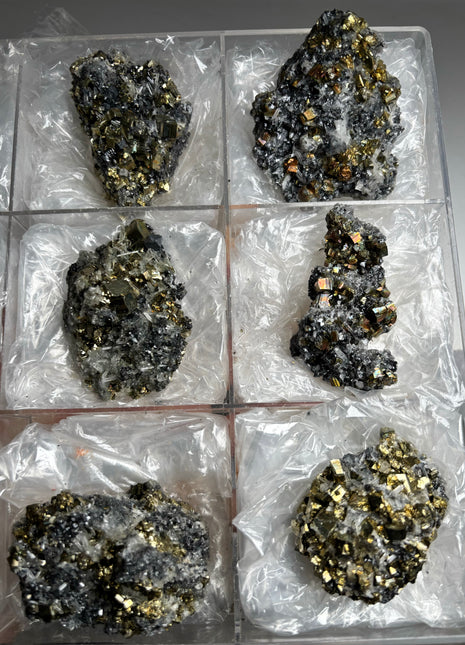 6 Pieces ! High Grade Pyrite, Sphalerite with Needle Quartz Lot