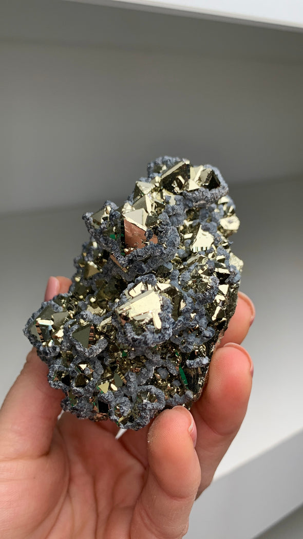 Octahedral Pyrite with Galena ! From Huanzala, Peru