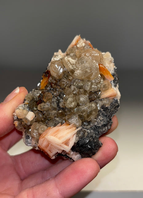 Cerussite with Pink Barite Flowers and Galena