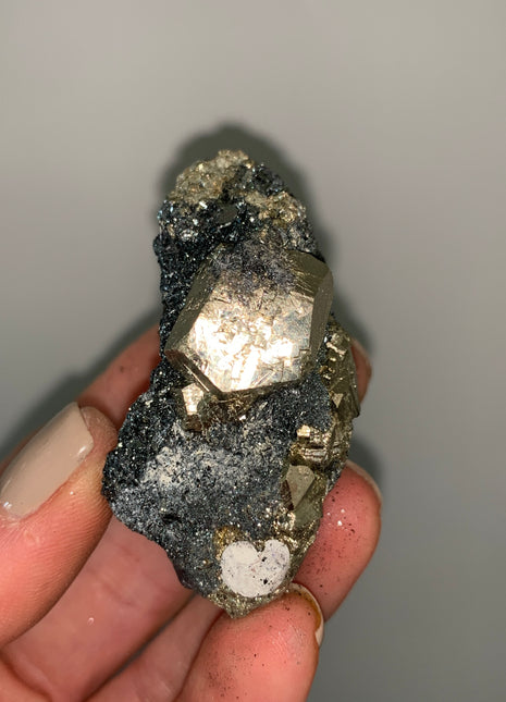 Pentadodecahedral Pyrite with Sparkly Hematite - Elba Island, Italy