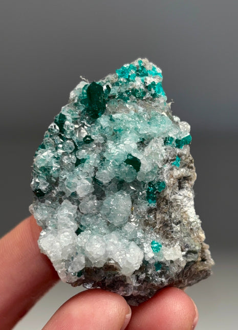 Green Dioptase with Lustrous Calcite