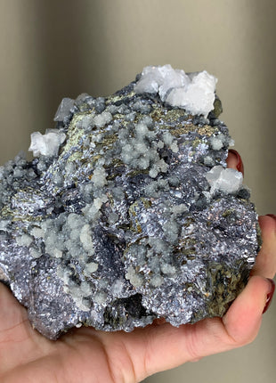 Silvery Galena with Pyrrhotite, Boulangerite and Calcite - From Trepca mine, Kosovo *