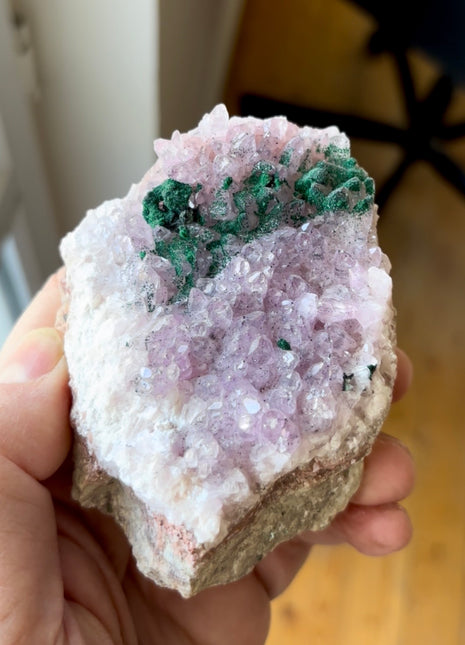Pink Cobaltocalcite with Green Malachite from Congo