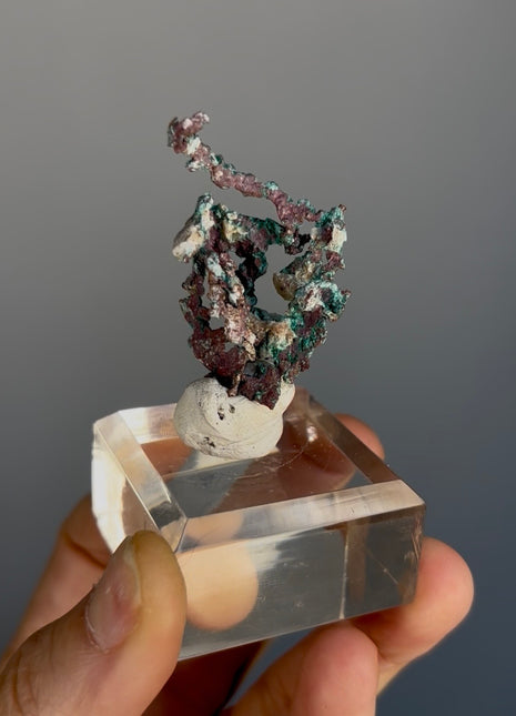Native Copper with White Calcite and Green Malachite