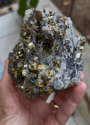 Very Shiny Pyrite with Quartz Geode