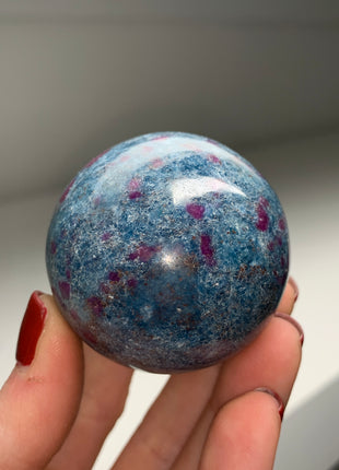 Ruby with Gorgeous Blue Kyanite, Green Fuchsite 47 mm Sphere