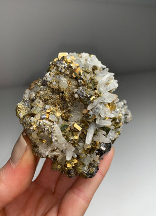 Bright Yellow Pyrite with Quartz and Sphalerite- From Trepca mine