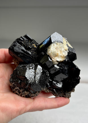 Black Tourmaline with Hyalite Opal - From Erongo, Namibia