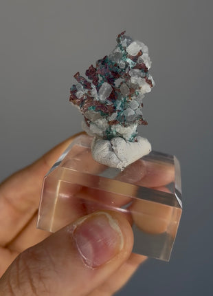 Native Copper with White Calcite and Green Malachite