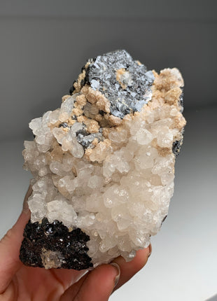 Lustrous Black Sphalerites with Calcite and Rhodocrosite - From Trepca mine