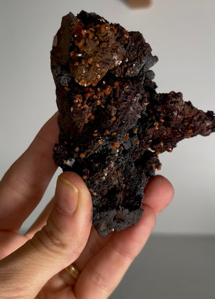 Unusual ! Red Vanadinite with Silky Black Coronadite