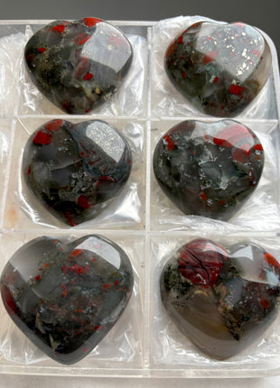 High Grade Blood Stone Hearts - 6 Piece Lot