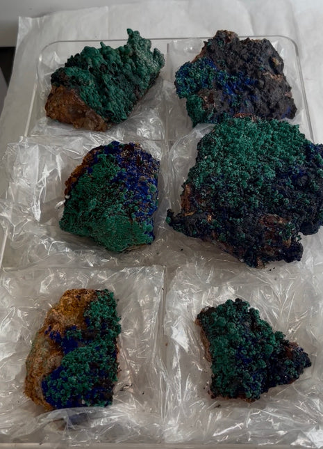 6 Piece Lot ! Green Malachite with Blue Azurite Specimens