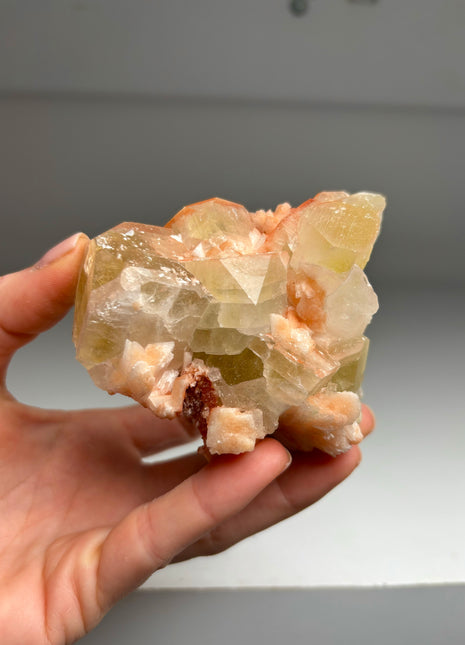 Green Apophyllite with Pink Stilbite