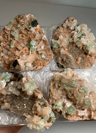 Wow !! Orange Heulandite with Green Apophyllite and Cream Stilbite Lot - 4 Pieces ✨