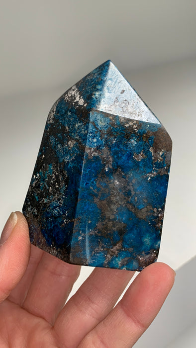 Blue Shattuckite Tower - From Namibia