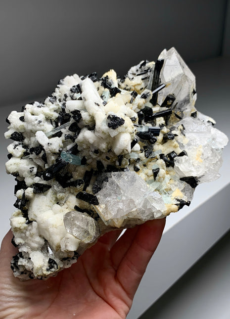 New Arrival ! Aquamarine with Black Tourmaline with Quartz and Snow Albite *