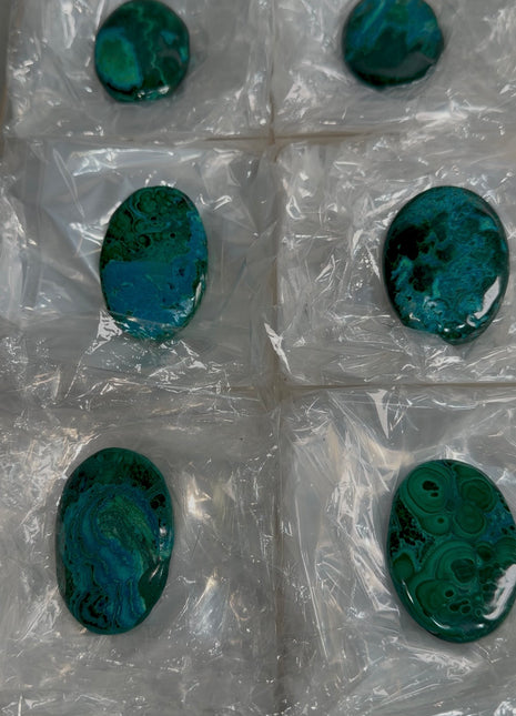 High Grade Chrysocolla with Malachite Palmstone Lot ! 6 Pieces
