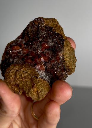 Unusual ! Druzy Red Vanadinite Geode with Black Coronadite