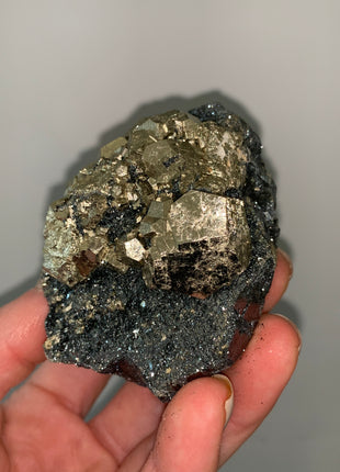 Pentadodecahedral Pyrite with Sparkly Hematite - Elba Island, Italy