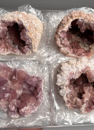 4 Piece Lot ! Pink Amethyst Geodes From Colli Cura Mine, Neuquen, Argentina