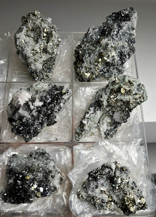 6 Pieces ! High Grade Pyrite, Sphalerite with Needle Quartz Lot