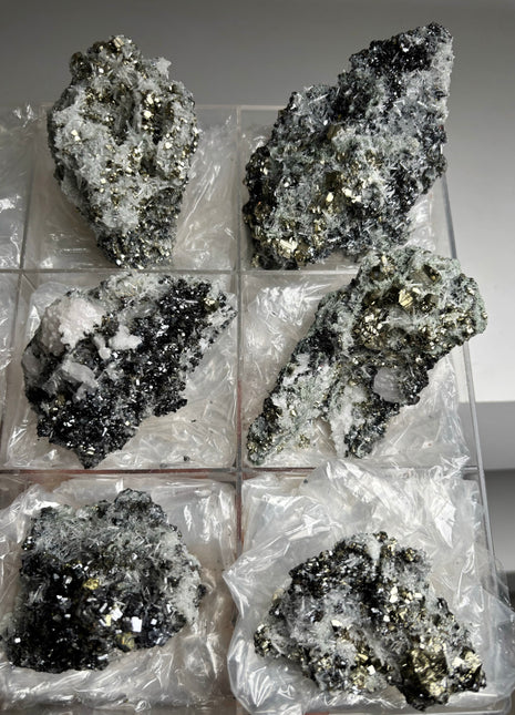 6 Pieces ! High Grade Pyrite, Sphalerite with Needle Quartz Lot