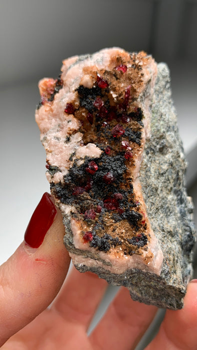 Magenta Red Roselite with Black Goethite - From Agoudal mine