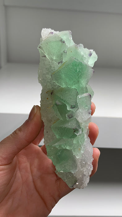 Icy Green Octahedral Fluorite with Quartz