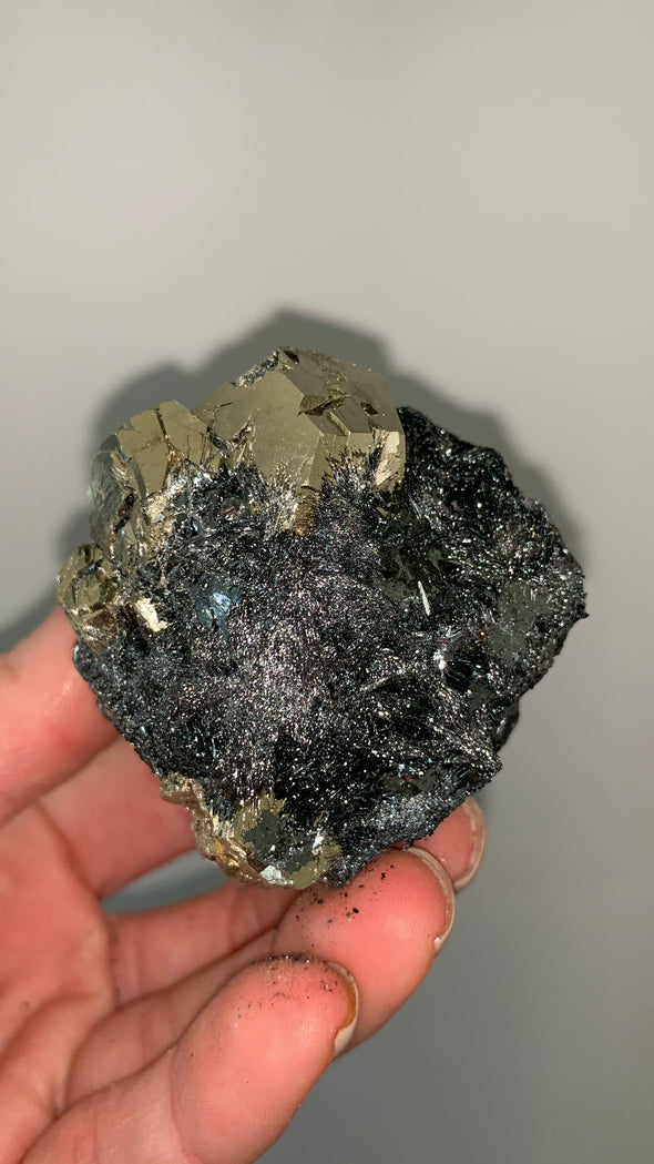 Pentadodecahedral Pyrite with Sparkly Hematite - Elba Island, Italy