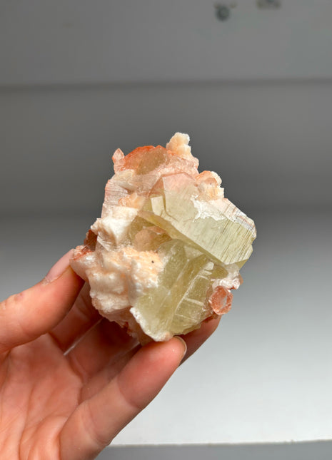 Green Apophyllite with Pink Scolecite