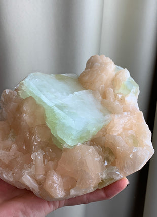 Beautiful Green Apophyllite with Pink Stilbite Flower