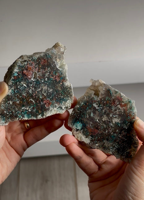 Stunning  ! Blue Chrysocolla with Native Copper and Chalcedony Pair