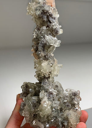 Wow ! Blue Chalcedony Stalactite with Gemmy Apophyllite and Pink Stilbite