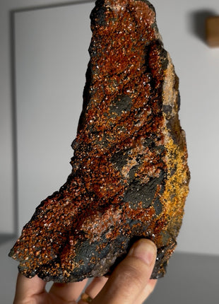Unusual ! Red Vanadinite with Silky Black Coronadite