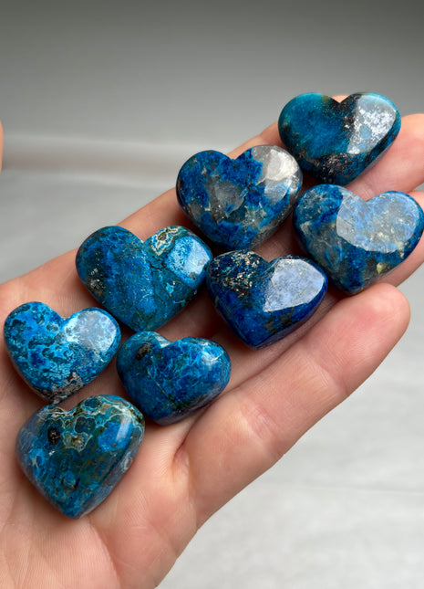 Very High Grade Blue Shattuckite Hearts - 8 Piece Lot !