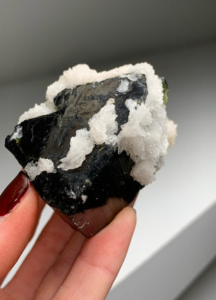 New Arrival ! Black Tourmaline with Snow Albite Flowers and Muscovite