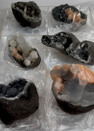 6 Pieces ! Druzy Blue Chalcedony Geode Lot