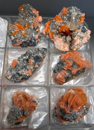 6 Pieces ! Cerussite with Orange Barite and Galena Specimens Lot