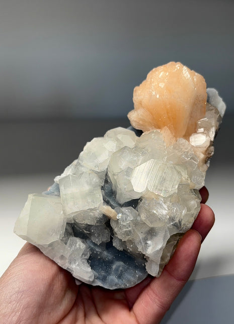 Blue Chalcedony with Apophyllite and Stilbite Flower