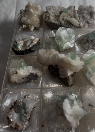 12 Pieces !  Green Apophyllite with White Stilbite Lot