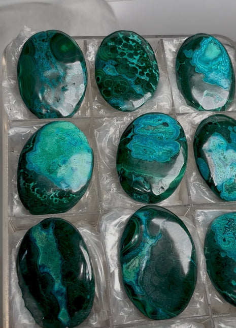 High Grade Chrysocolla with Malachite Palmstone Lot ! 9 Pieces